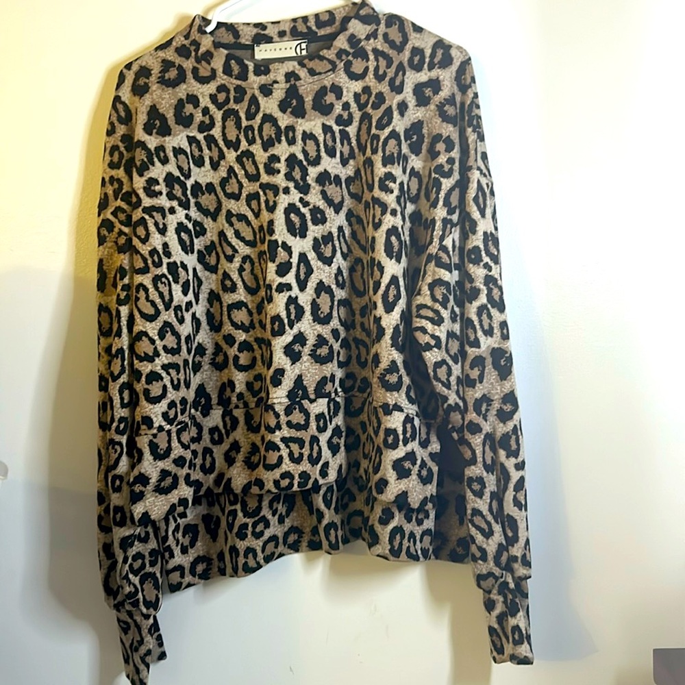 Haveone animal print top size XL high neck long sleeves brown black italy